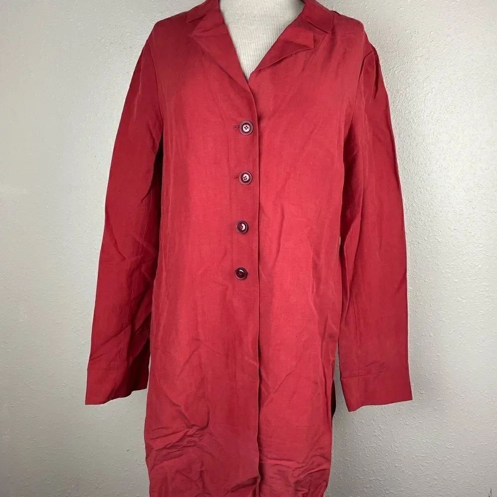 Pre-Owned Rena Rowan Womens Red Button Down Long Sleeve Silk Collard Jacket/Top
